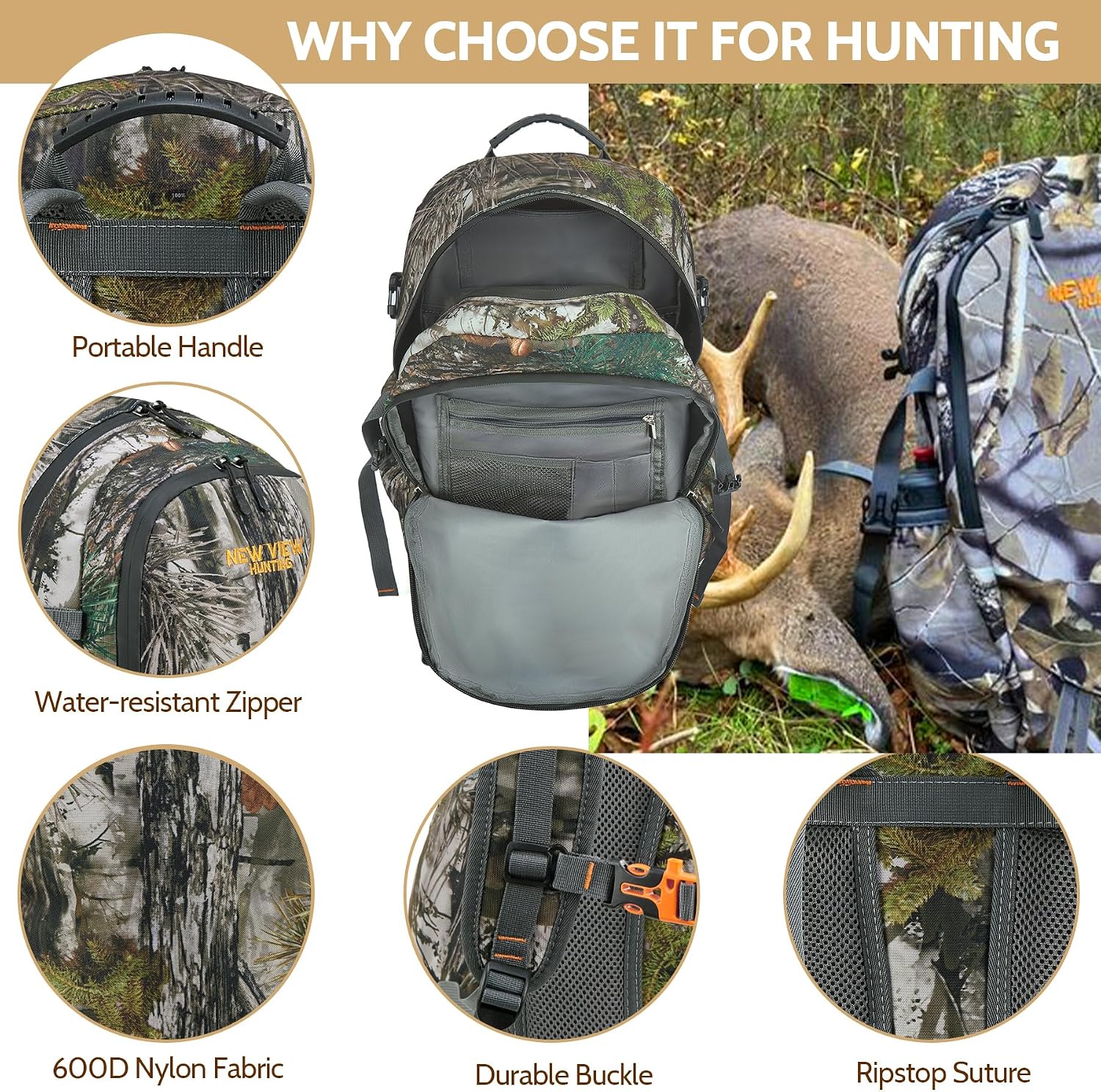 Kids Hunting Backpack 30L, Camo Day Pack for Youth Hunting, Hunting Gear for Boys Ages 7-14, Size 13x6.3x17.7 Inches