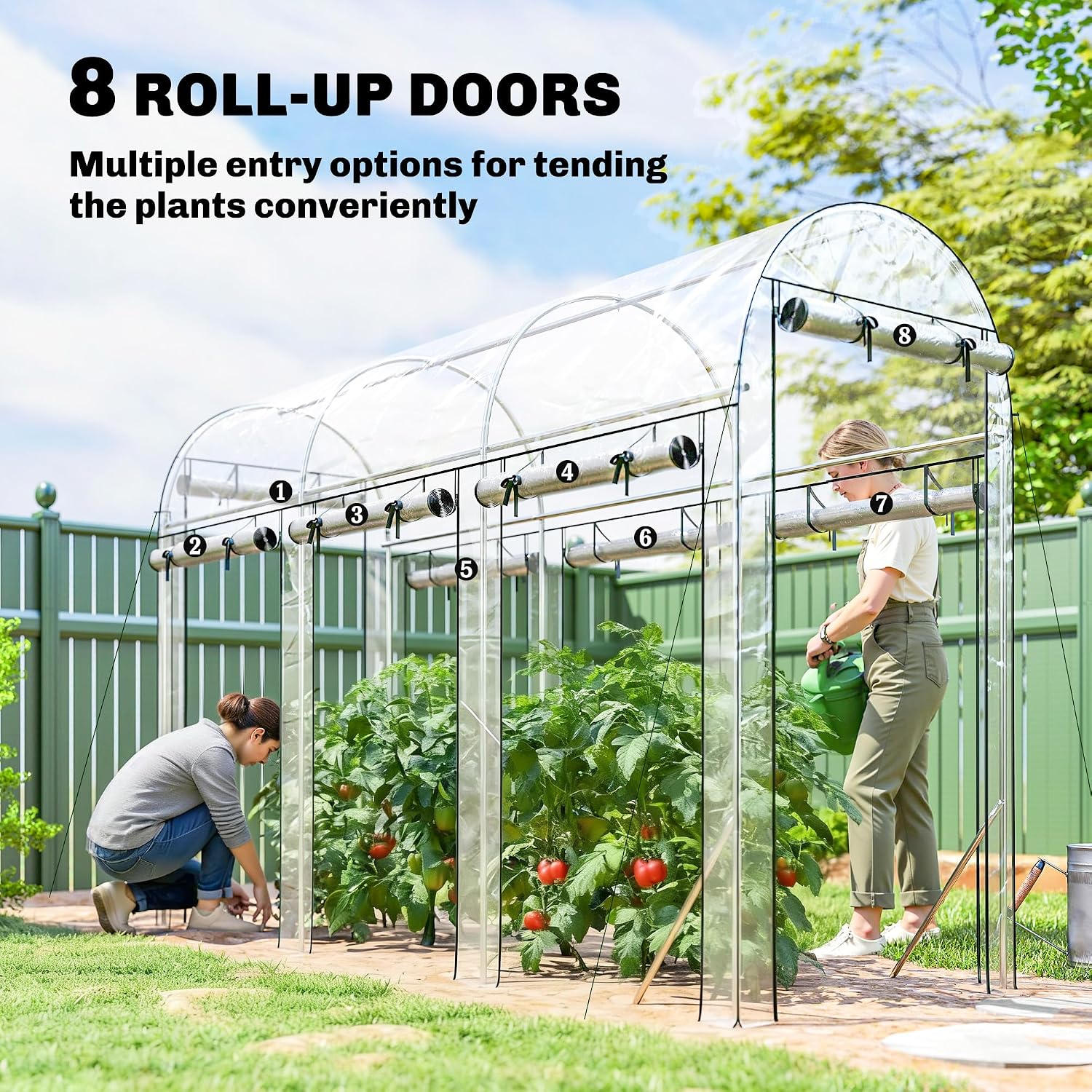 Walk-in Tunnel Greenhouse 10' x 3' x 6.5' 8 Roll-Up Doors Clear | Galvanized Steel Frame, Hoop House, Plant Hot House