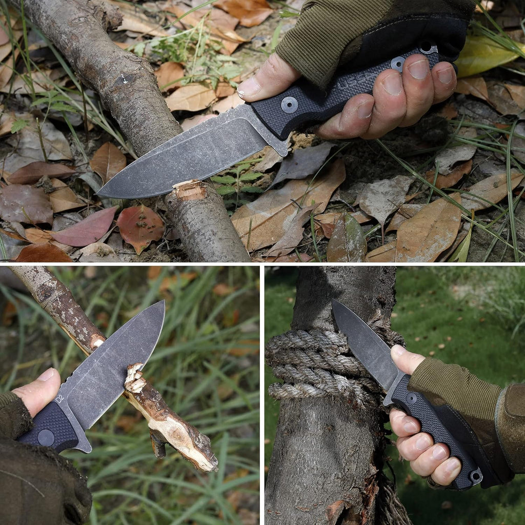8.5" Full Tang Fixed Blade Knife with Nylon Sheath | Survival Hunting Knife with D2 Blade and Ergonomic G10 Handle