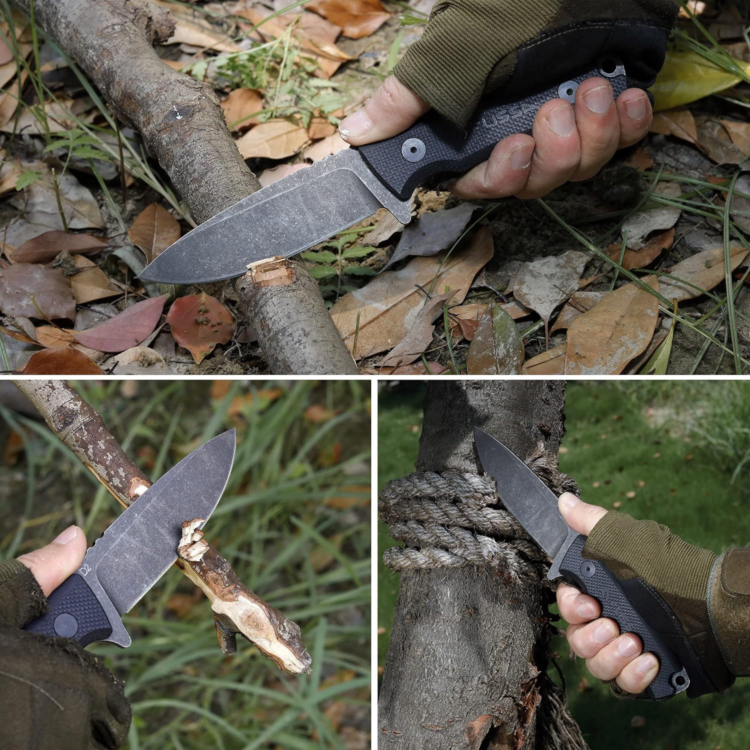 8.5" Full Tang Fixed Blade Knife with Nylon Sheath | Survival Hunting Knife with D2 Blade and Ergonomic G10 Handle