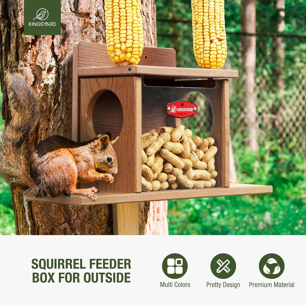 Squirrel Feeder Box for Outside, Recycled Plastic Squirrel Feeder Box with Corn Cob Holders, Easy to Refill & Clean
