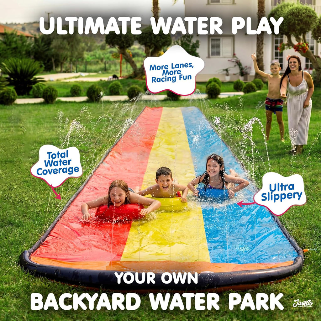 Premium Triple Water Slide with 3 Bodyboards, 20Ft Heavy Duty Slip Splash and Slides-Advanced 3-Way Sprinkler System