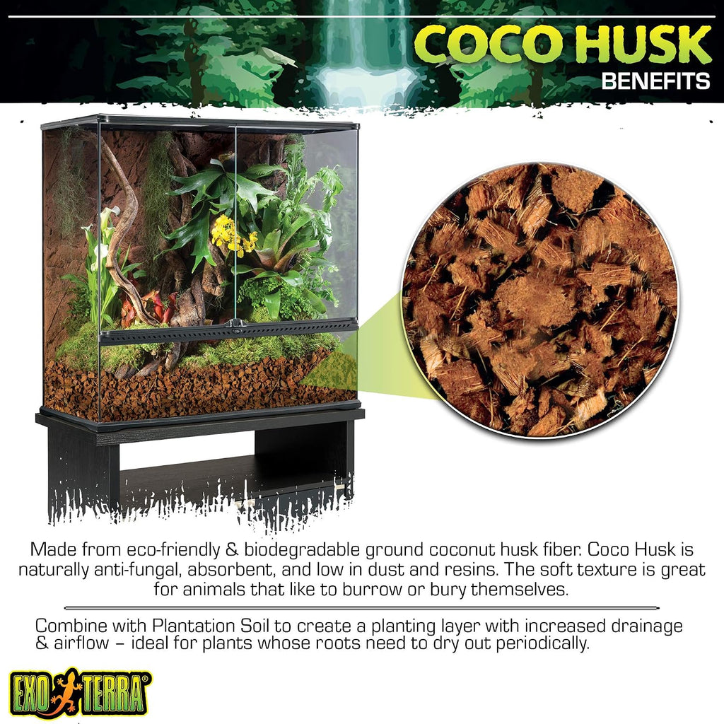 Coco Husk Coconut Fiber Reptile Bedding, 8 QT (8.8 L) | Bedding for Tropical Terrariums, Humidity-Holding Coco Fiber