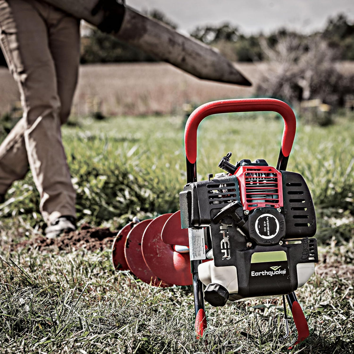 E43 1-Person Earth Auger Powerhead, 43cc 2-Cycle Viper Engine, 30:1 Transmission, 5 Year Limited Warranty, Red or