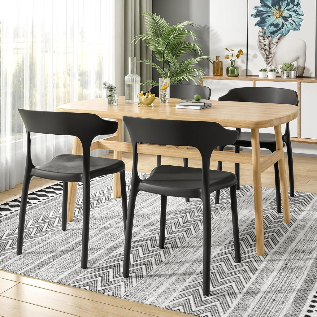4 Pack Plastic Stacking Chairs, Stackable Dining Chairs for Kitchen Patio, Portable Indoor Outdoor Use, No Assembly