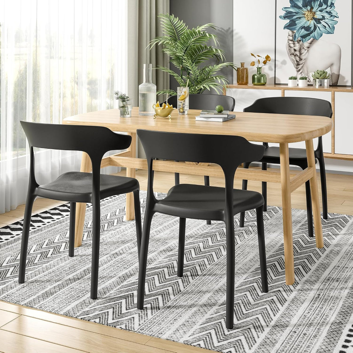 4 Pack Plastic Stacking Chairs, Stackable Dining Chairs for Kitchen Patio, Portable Indoor Outdoor Use, No Assembly