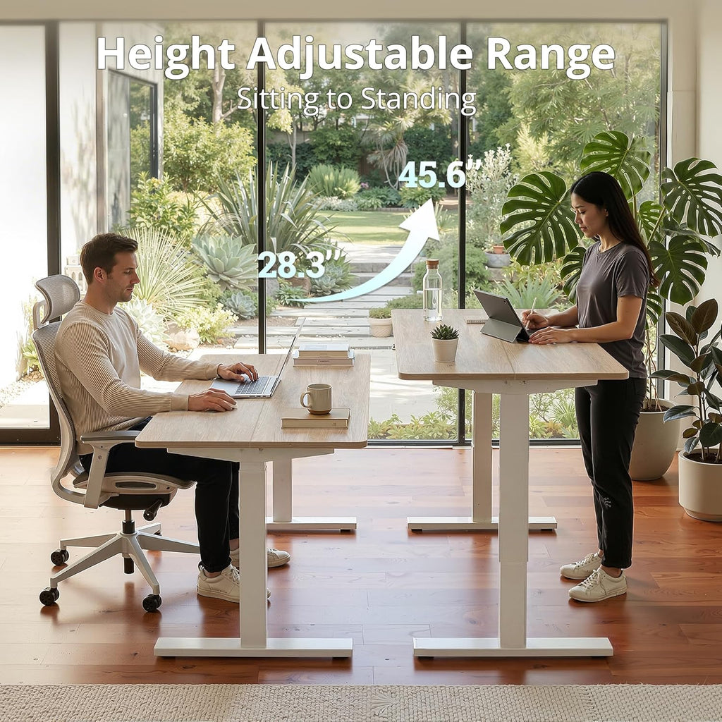 Electric Height Adjustable Standing Desk 47.2×23.6 inch, Sit Stand Desk for Work, Study, Memory Controller, White