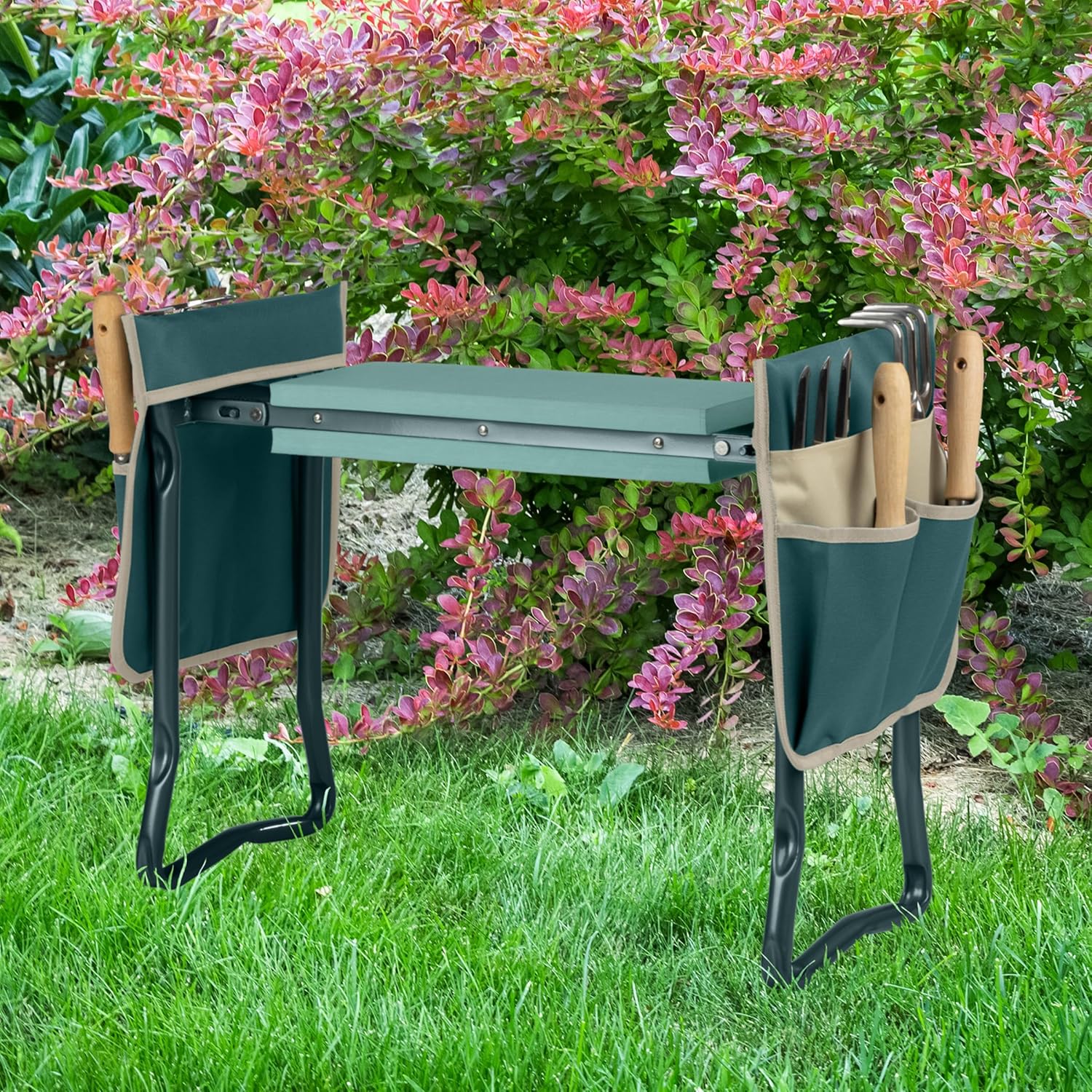 Garden Kneeler and Seat - 2-in-1 Foldable Garden Kneeling Pad and Stool with Removable Pockets for Gardening Tools