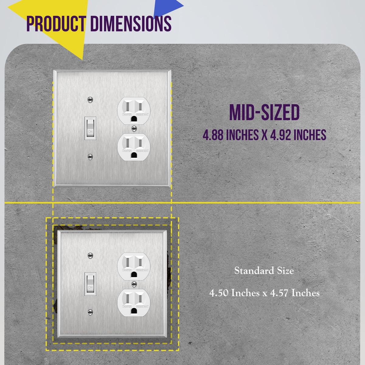 ENERLITES Combination Toggle & Duplex Metal Wall Plate, Midsize, Silver