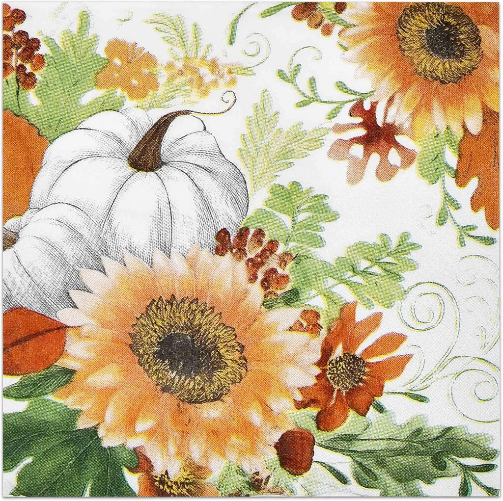 100 Fall Pumpkin Sunflower Cocktail Napkins, Thanksgiving Disposable