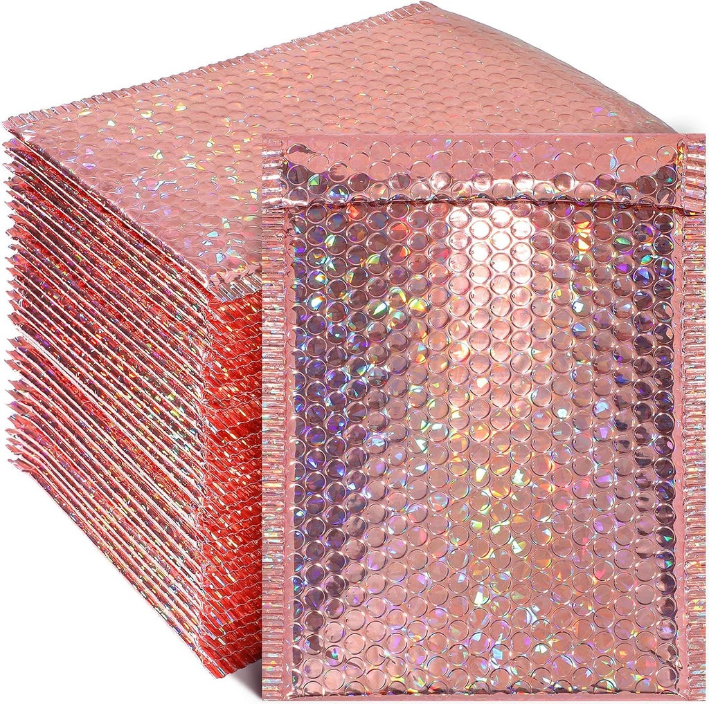30 Pack Holographic Bubble Mailers, 9.5 x 6 Inch, Rose Gold