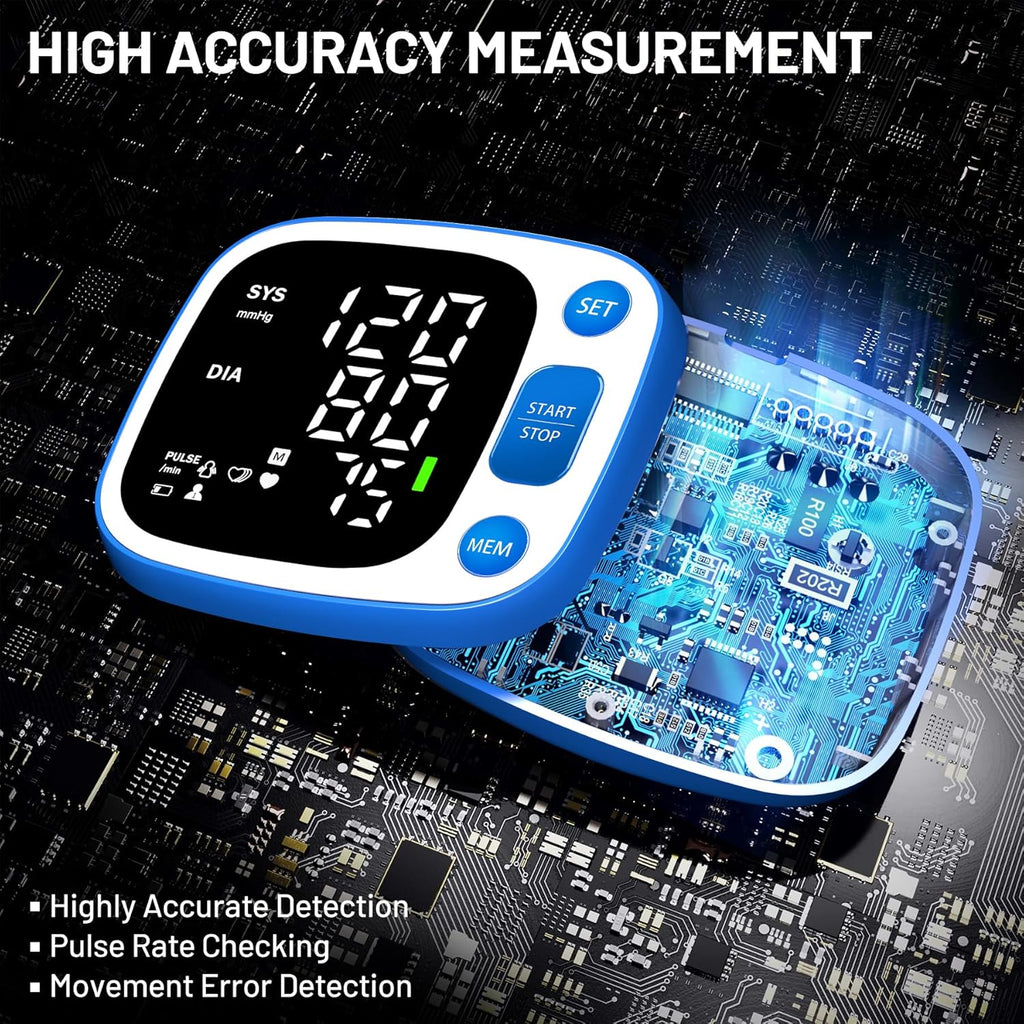 Blood Pressure Monitors for Home Use Rechargeable Wrist Digital BP Machine Cuff with LED Backlit Display, Voice
