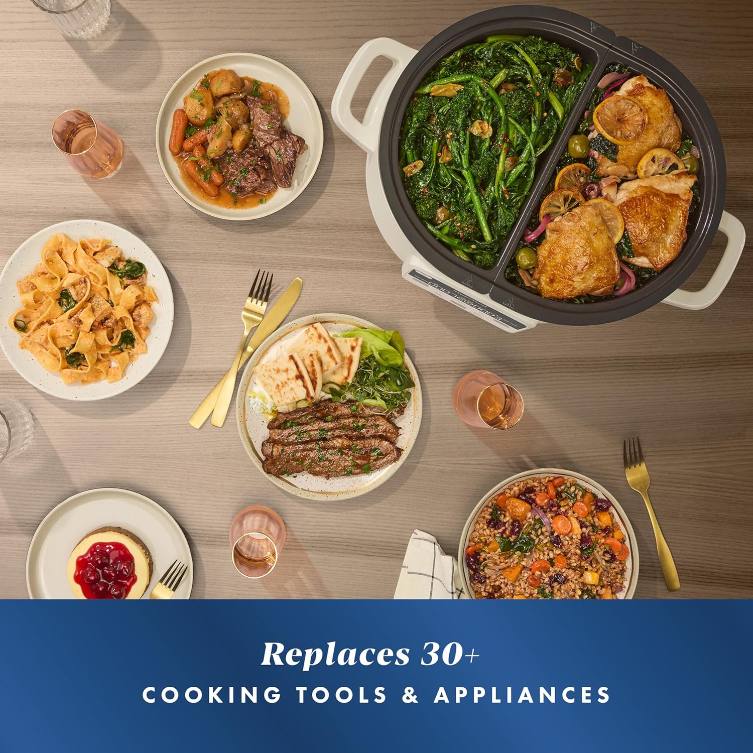 MultiMeal Multicooker and Programmable Slow Cooker with Bake Function, Create 2 Dishes Simultaneously, Two 3.7qt