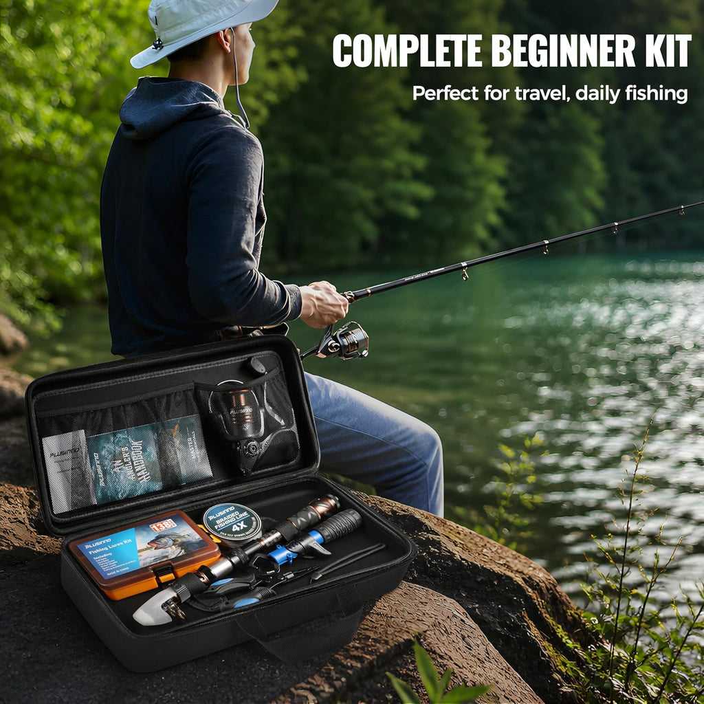 Fishing Rod and Reel Combo with Telescopic Fishing Pole, Portable Travel Fishing Rods Kit with Tackle Box Carrier Bag
