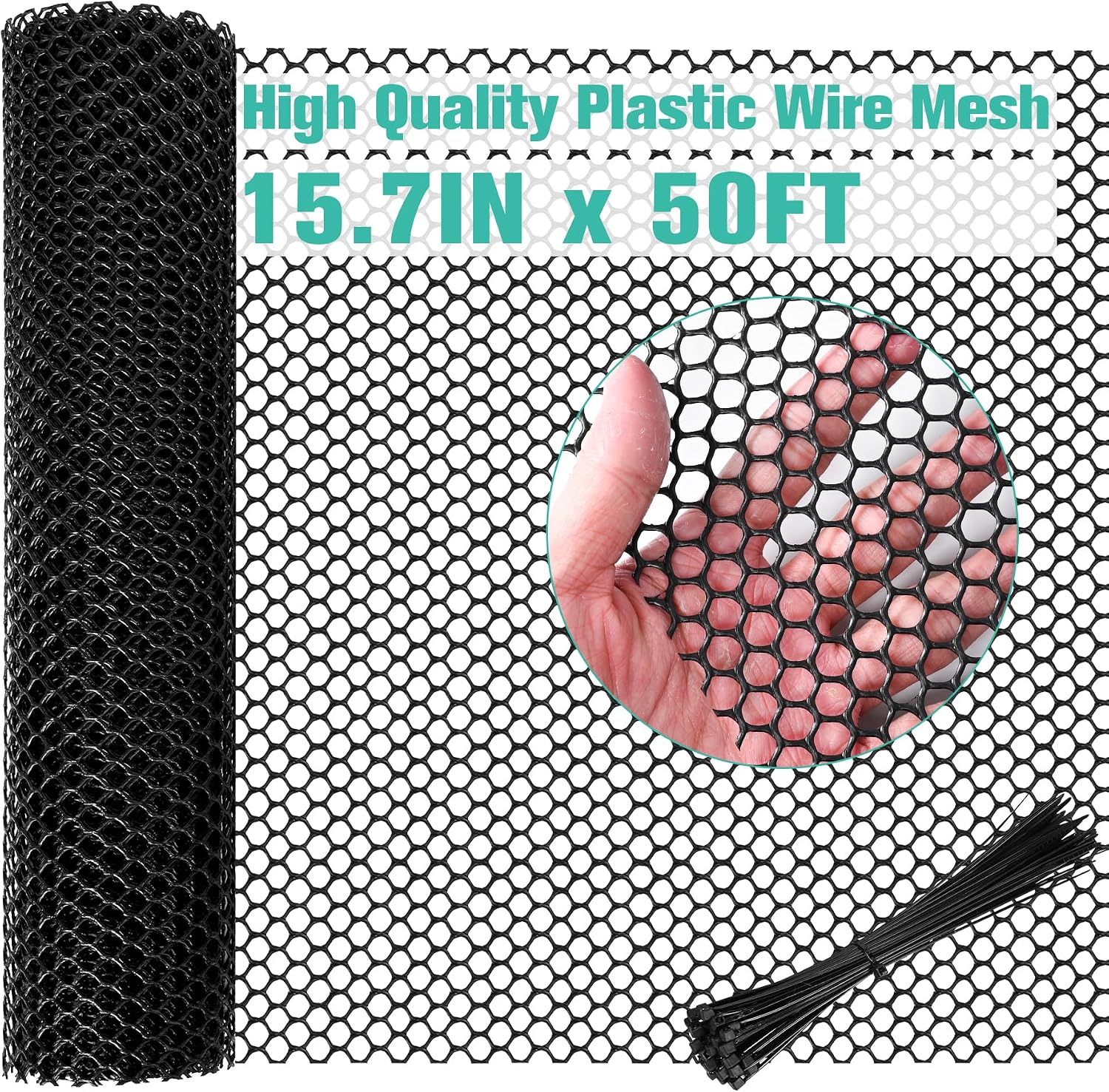 Plastic Mesh Fence Sheet 15.7IN x 50FT - 0.3IN Opening Plastic Chicken Wire Netting Roll Durable for Dogs, Poultry