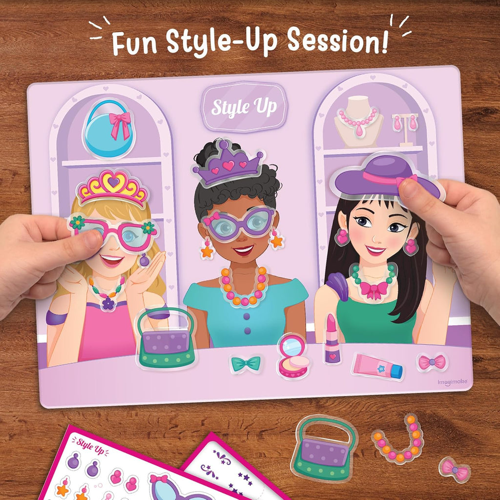 Reusable Sticker Fun – Hair & Makeup Kit |Reusable Glam Stickers for Kids | 6 Styling Scene Boards | Pretend Play |