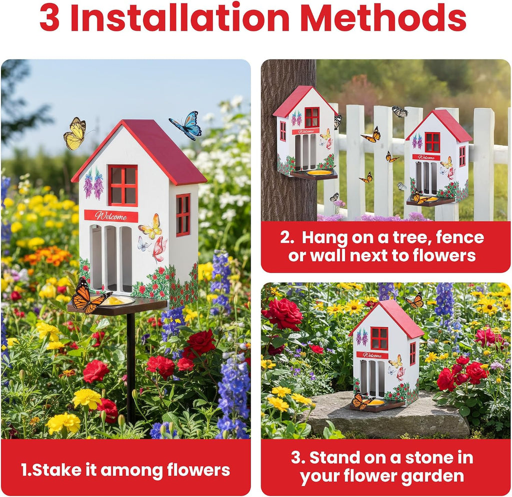 Butterfly House and Feeder for Outside with Metal Stake