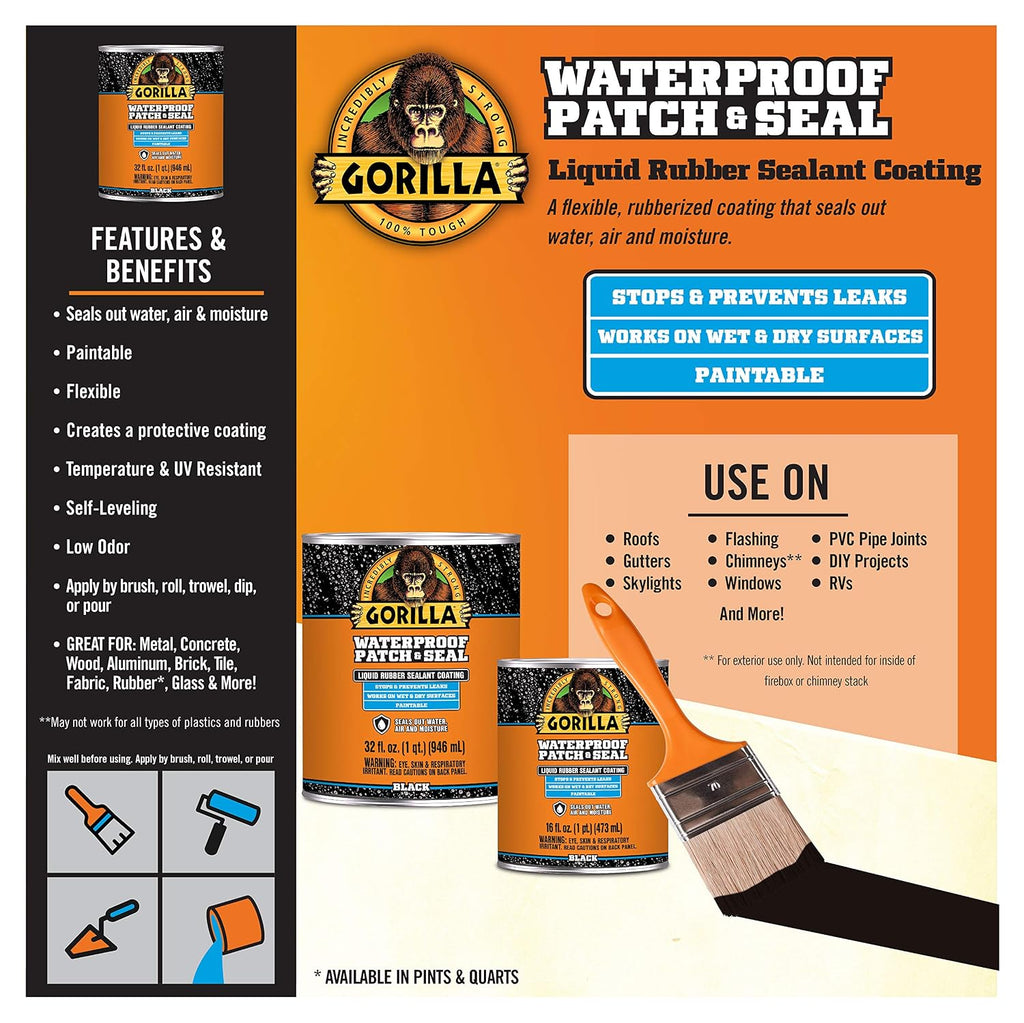 Patch & Seal Liquid Rubber Waterproof Sealant, Black, 32 oz
