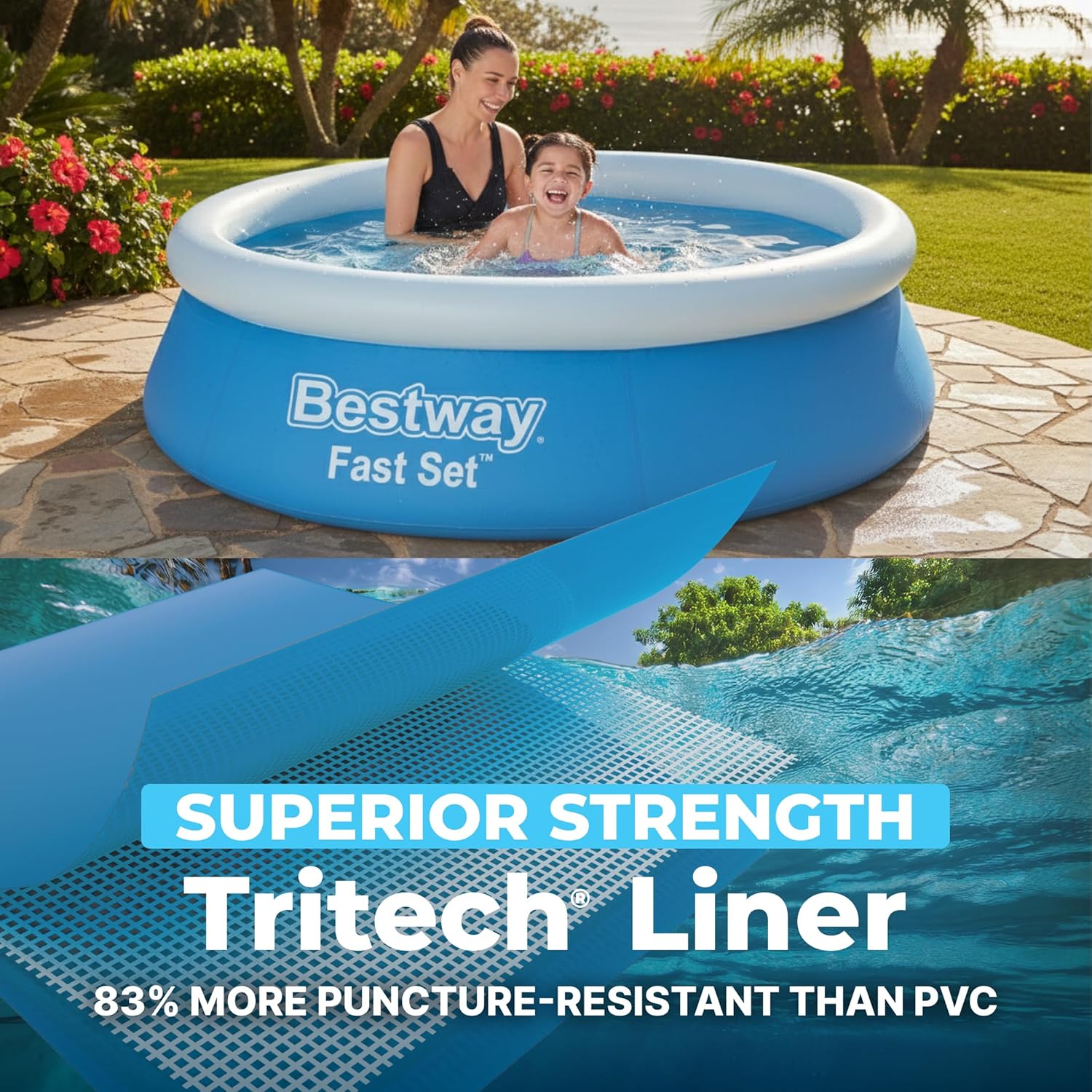 Fast Set Inflatable Above Ground Pool | 6' x 20" Round | Puncture-Resistant Tritech Material | 248 Gal Capacity |