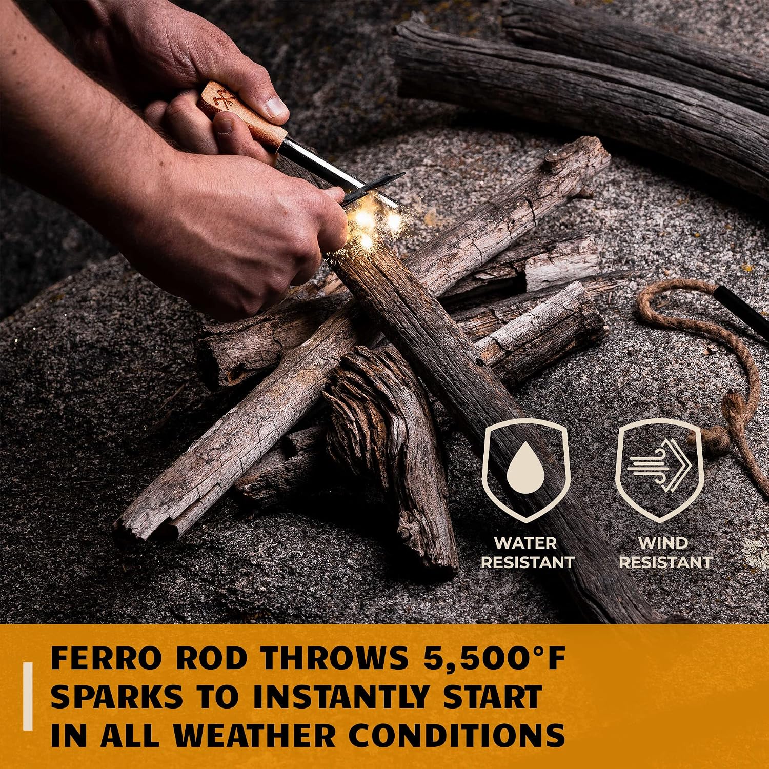 Ferro Rod Fire Starter Kit & Backpacking Multitool | Flint and Steel Striker | Waterproof Magnesium Farrow Rod Tool &