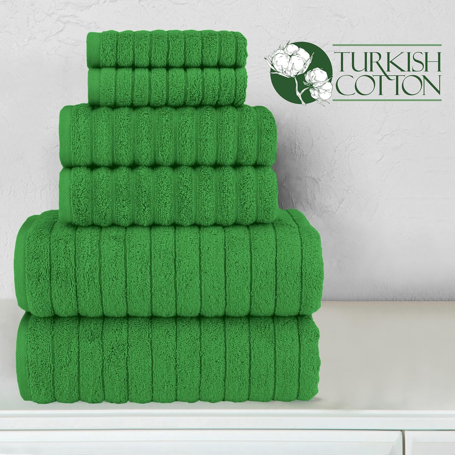 100% Turkish Cotton Corduroy Ribbed Luxury Bath Towels 6-Piece Set, Premium Feel - Quick Dry, Highly Absorbent