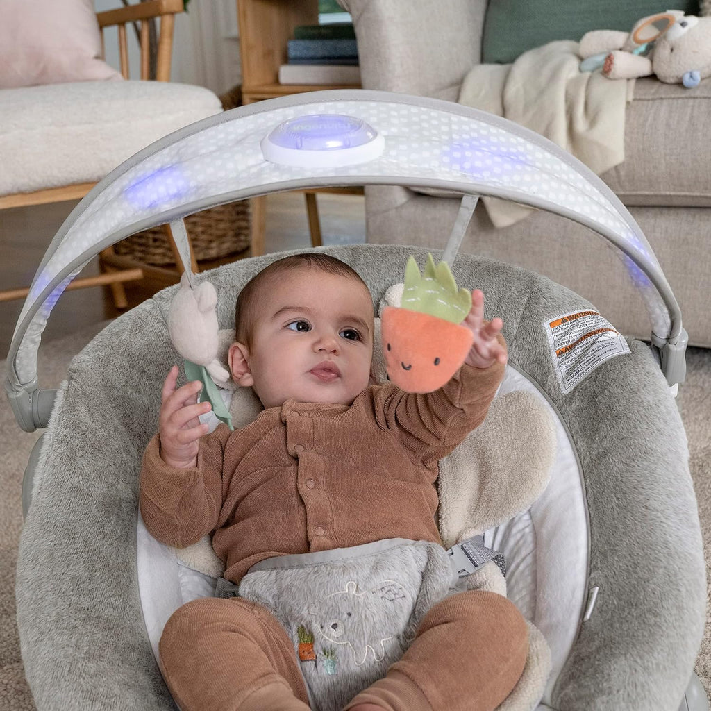 InLighten Baby Bouncer Seat with Light Up-Toy Bar and Bear Tummy Time Pillow Mat - Nate, Newborn and up