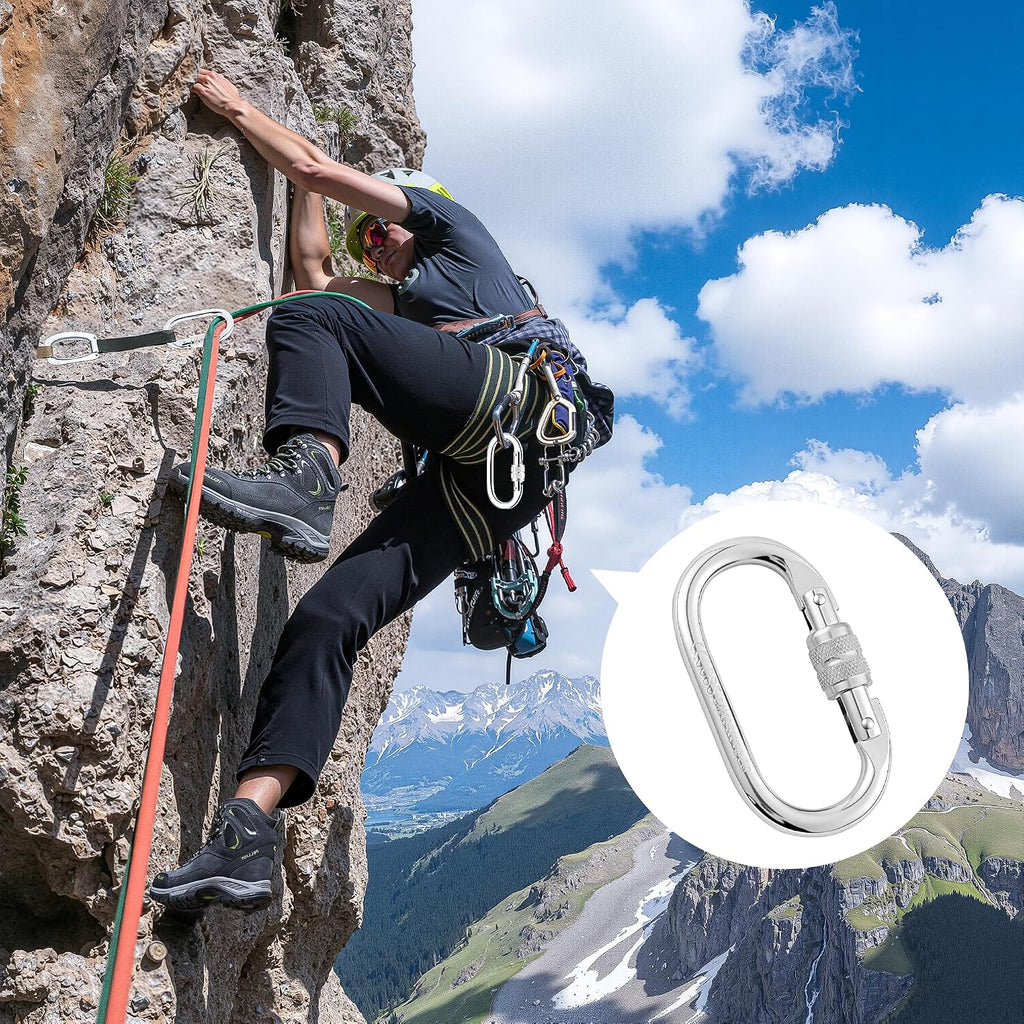 Heavy Duty Climbing Carabiner, Rated 25kN(5620lbs), Screw Locking Carabiner Clip, Oval Shape Carabiner for
