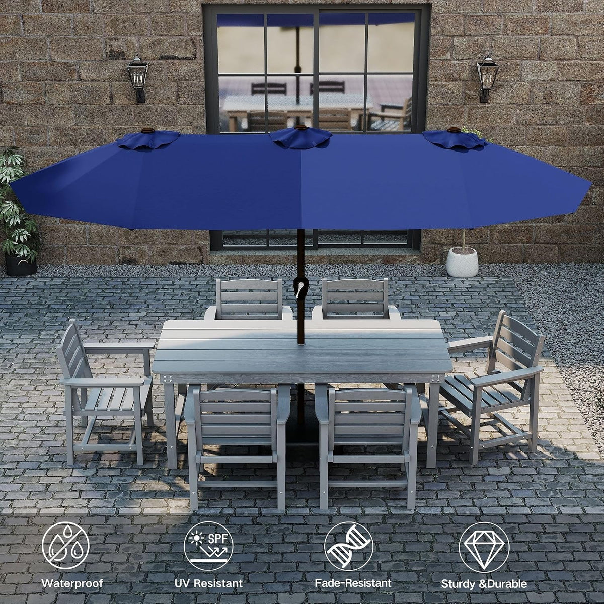15ft Large Outdoor Patio Umbrella with Base Included, Navy Blue