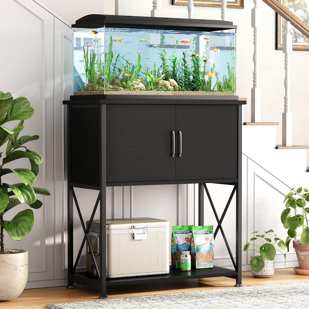 20-29 Gallon Aquarium Stand Metal Frame Fish Tank Stand with Cabinet Storage, for 20 Gallon Long Aquarium,30.7"