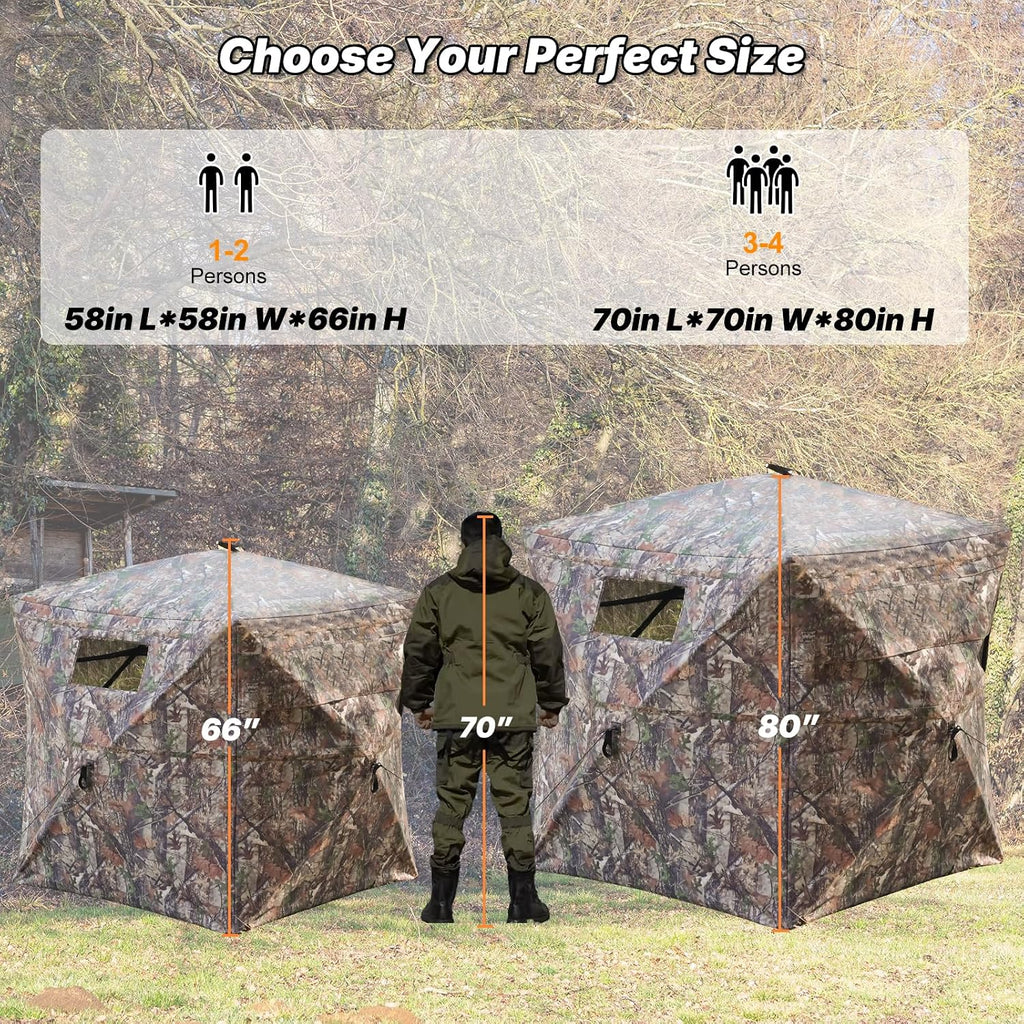 Hunting Blind 360 Degree See Through, 2/3/4 Person Pop Up Ground Blind for Deer and Turkey, Portable Camouflage Tent