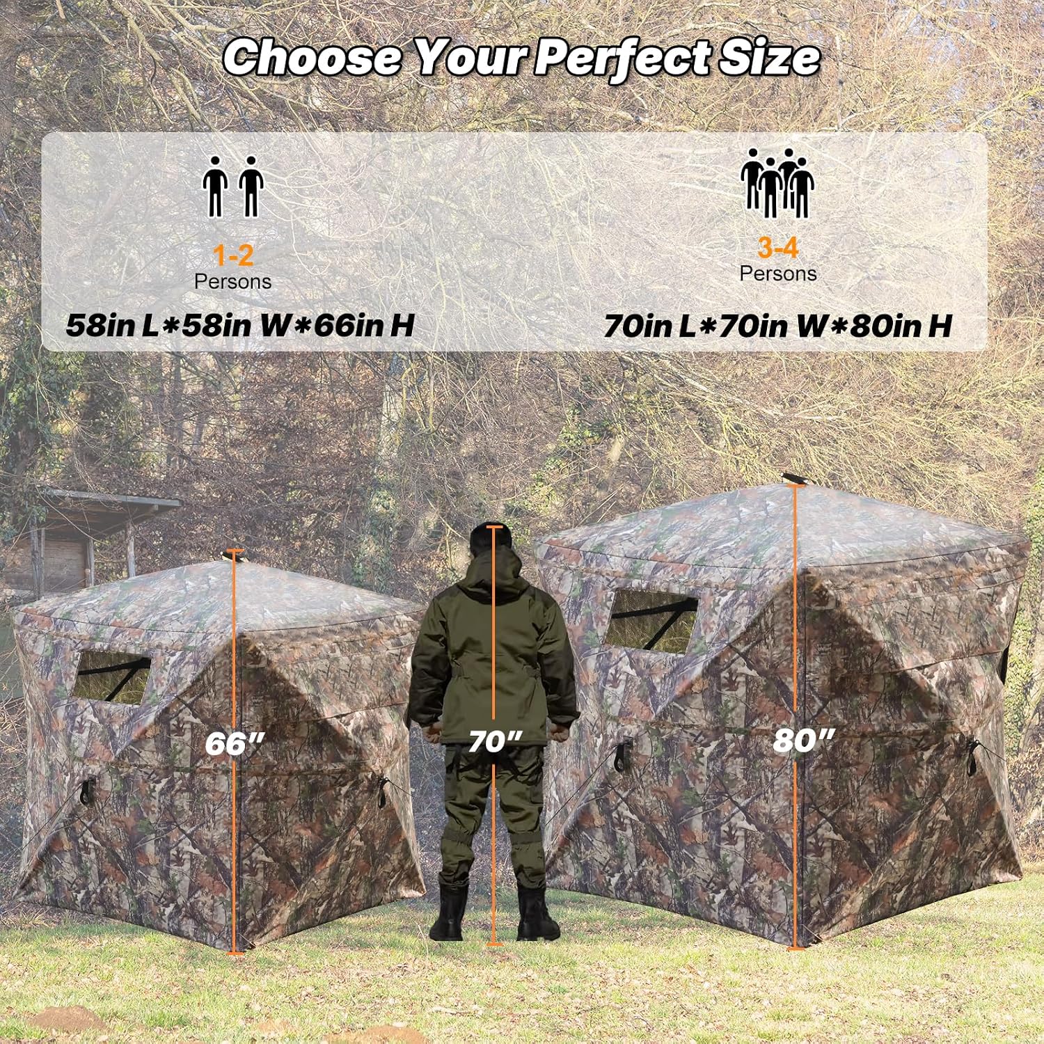 Hunting Blind 360 Degree See Through, 2/3/4 Person Pop Up Ground Blind for Deer and Turkey, Portable Camouflage Tent