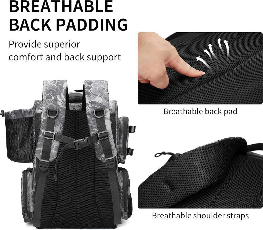 Fishing Tackle Backpack with Rod Holders, Bottle Holder, Storage Bag Store Fishing Gear