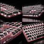 Retro Pink Typewriter-Style Keyboard and Mouse Combo, Cute Light Up Wired Mechanical Keyboard with Linear Red