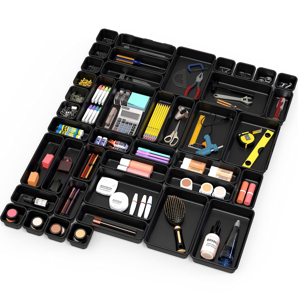 Interlocking Desk Drawer Bins Organizer, 42 Packs, Black