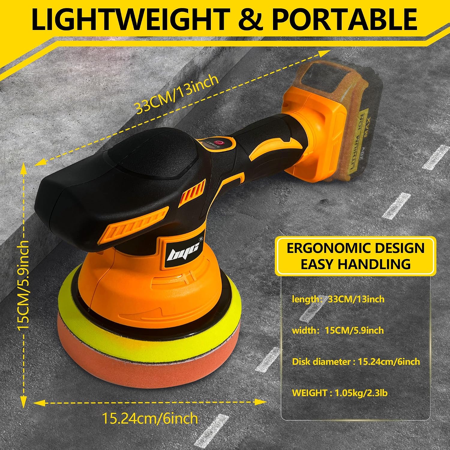 Cordless Car Buffer Polisher kit - 2Pcs 2000mAh 21V Battery, 6 Inch Portable Orbital Buffer Polisher Kit, 8 Variable