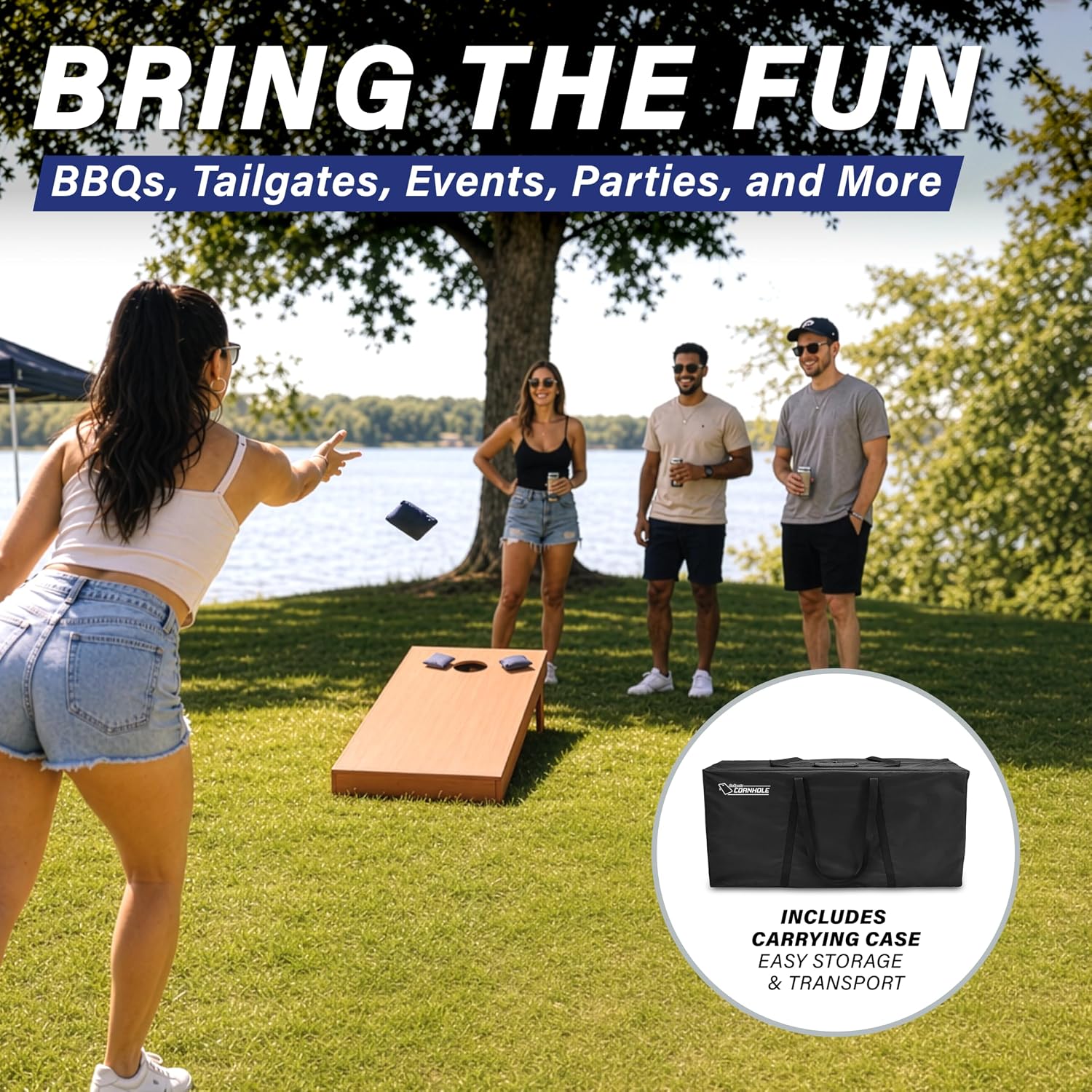 4 ft x 2 ft Regulation Size Wooden Cornhole Boards Set with Light Brown Finish - Includes Carrying Case (Choose Your