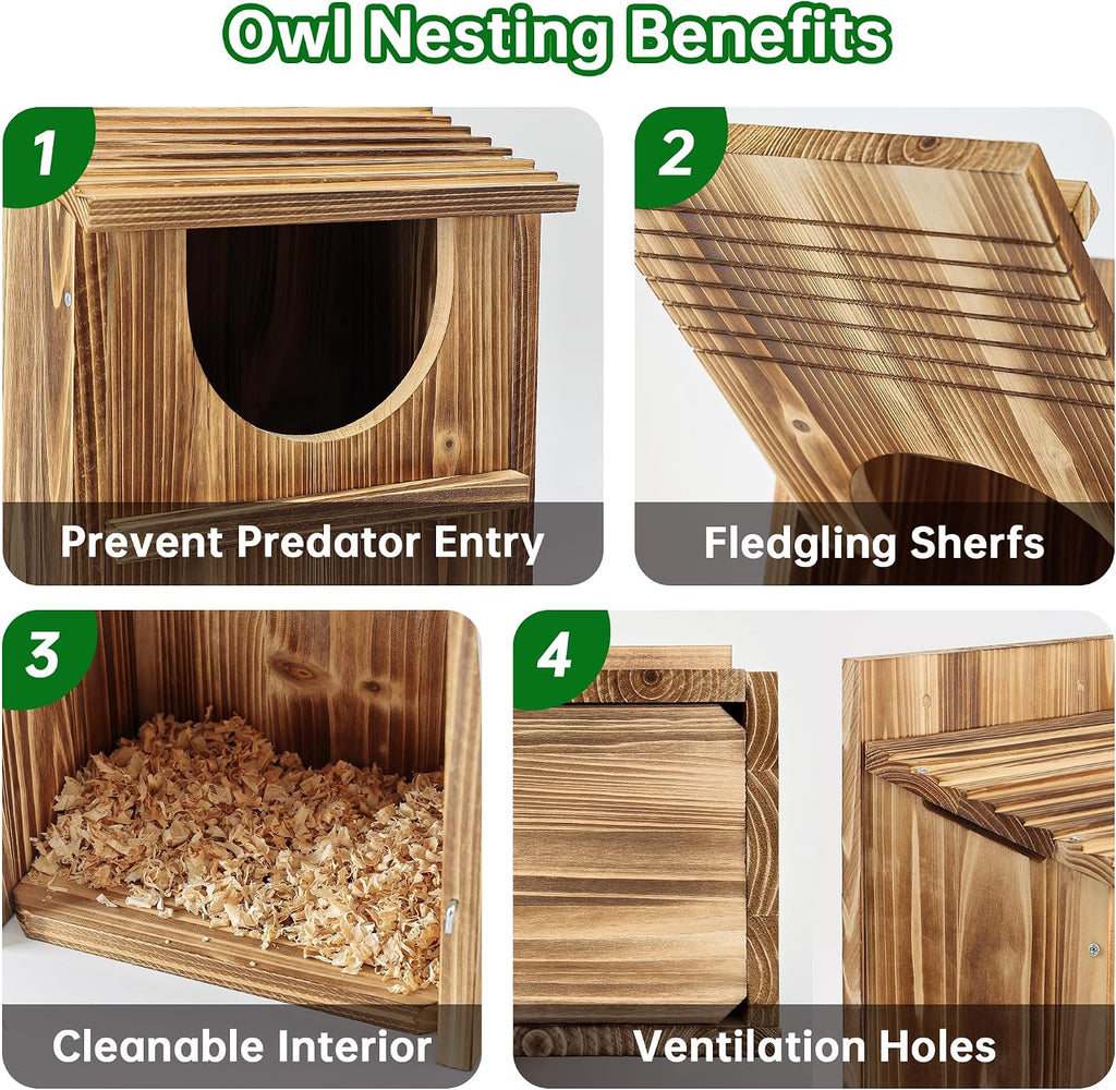 Durable Carbonized Cedar Owl House,Bird Box for Wildlife Lovers