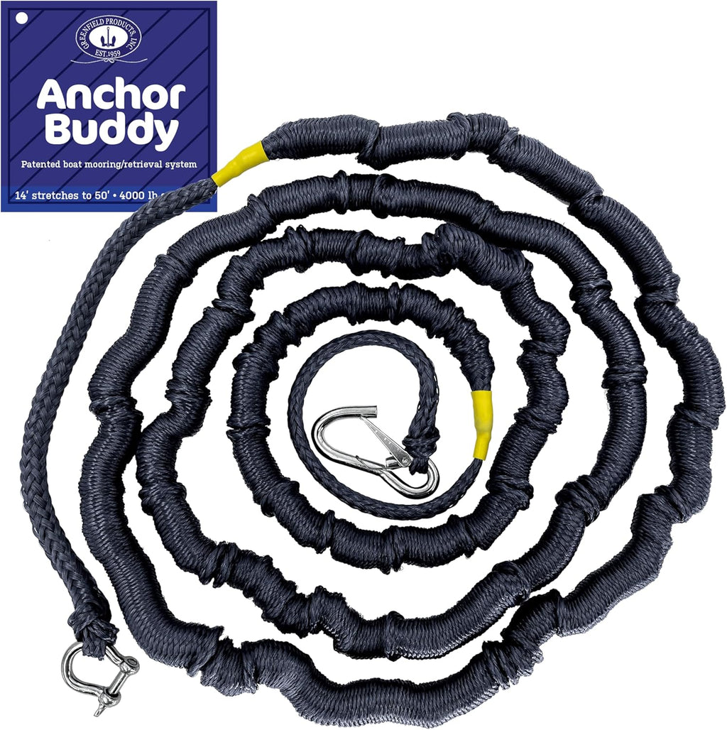Greenfield Anchor Buddy, The Original Bungee Anchor Line for Boats. 14ft to 50ft Stretch. Elastic Anchor Rope, Bungee