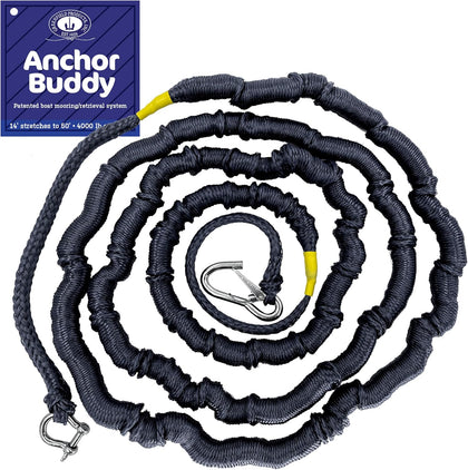 Greenfield Anchor Buddy, The Original Bungee Anchor Line for Boats. 14ft to 50ft Stretch. Elastic Anchor Rope, Bungee