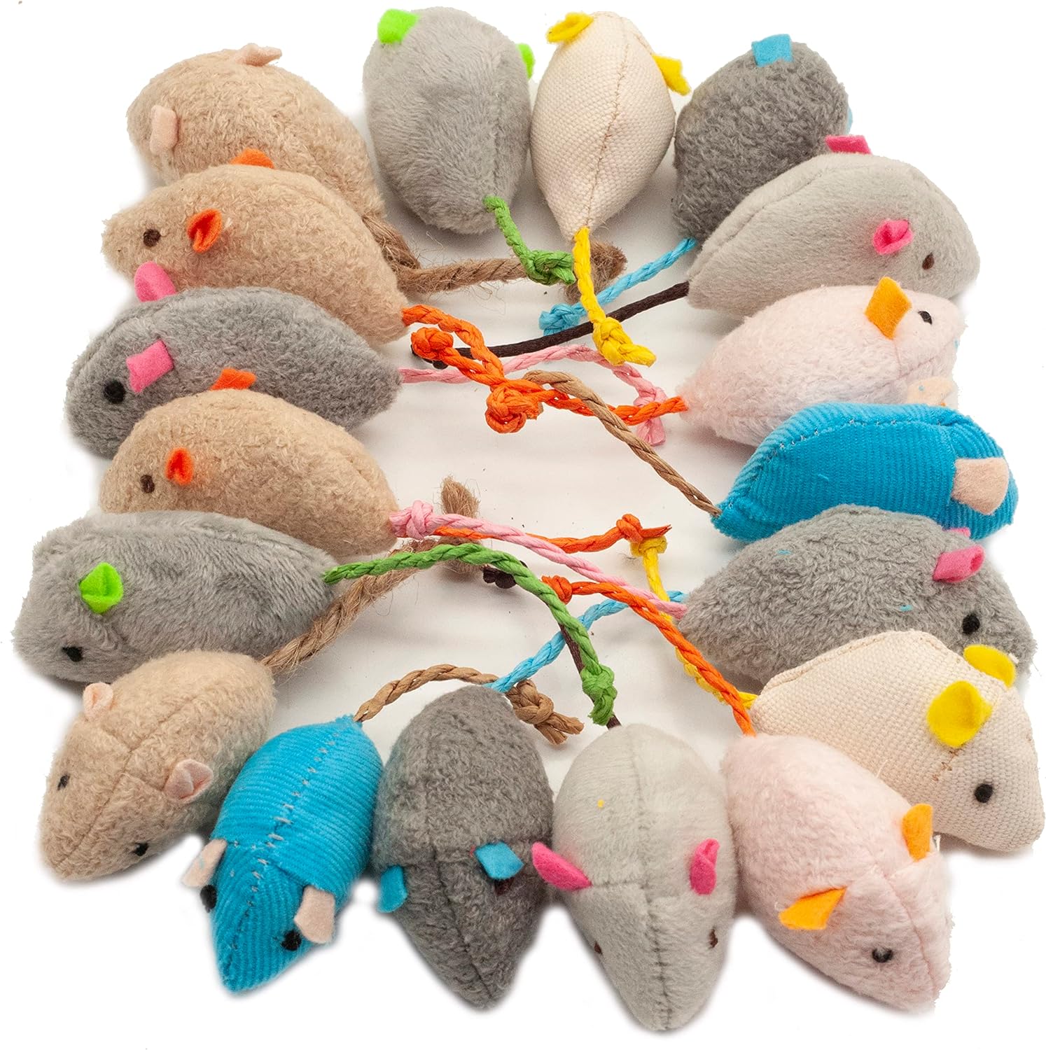 Cat Mice Toy 18-Pack Plush Catnip-Filled Mice Toys for Indoor Cats - Realistic Design, 9 Assorted Colors, 2 of Each