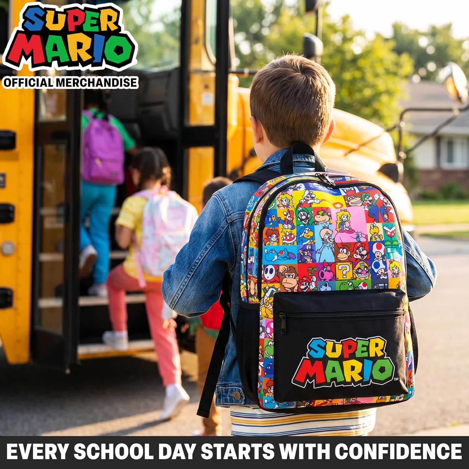 Super Mario Kids Backpack, Boys Lightweight 18 in Book Bag, Adjustable Padded Straps Travel School Bag, Gamer Gifts