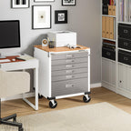 UltraHD Heavy Duty Rolling Cabinet Workbench Table w/Solid Wood Top, Workstation for Garage, Office, Workshop, White