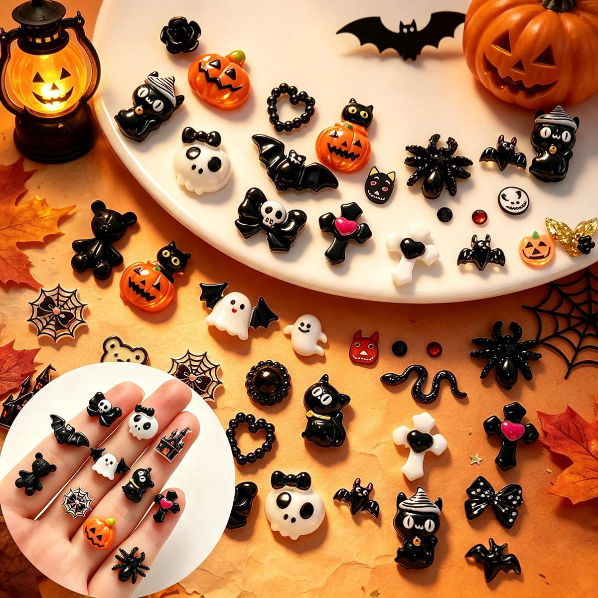 12 Grids Halloween Nail Charms 3D Gothic Flatback Pumpkin Ghost