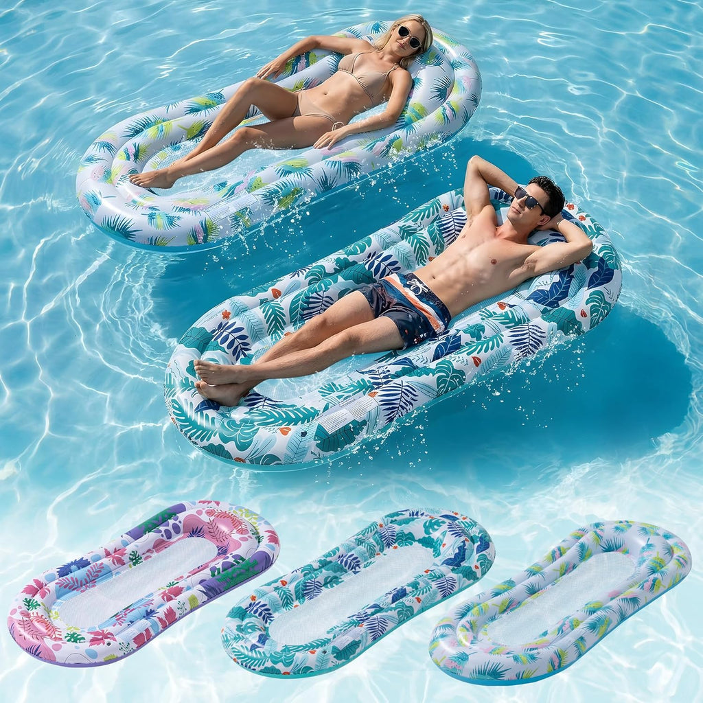 Pool Floats Lounger, 3 Pack Inflatable Pool Float Adult Size Water Hammock, Pool Floats Rafts Floaties for Swimming