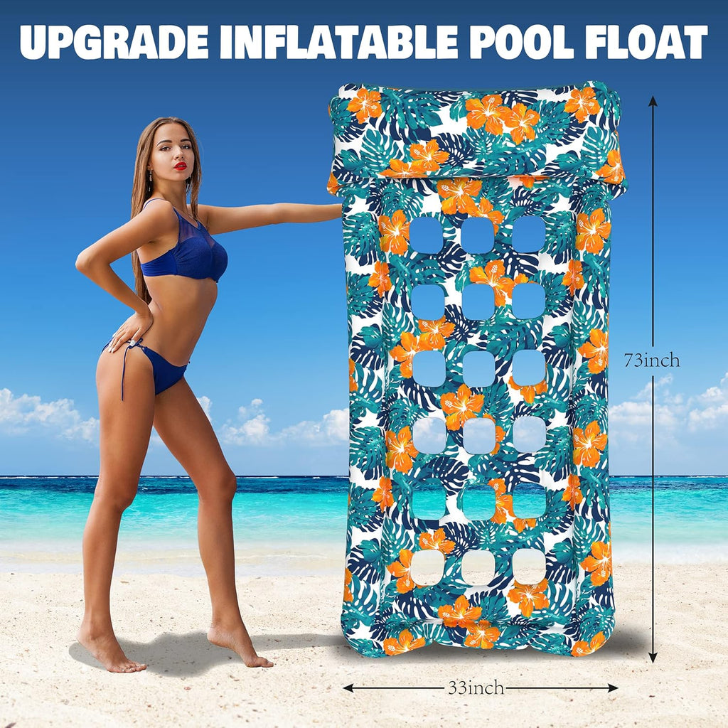Oversized Pool Floats Lounge 2 Pack 73" X 33", Inflatable Tanning Pool Floaties for Adults, Cooling Pool Raft Lounger