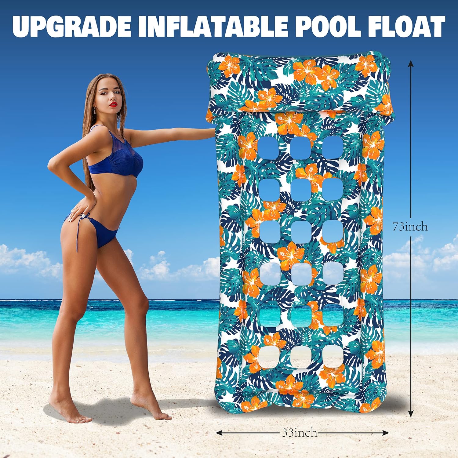 Oversized Pool Floats Lounge 2 Pack 73" X 33", Inflatable Tanning Pool Floaties for Adults, Cooling Pool Raft Lounger