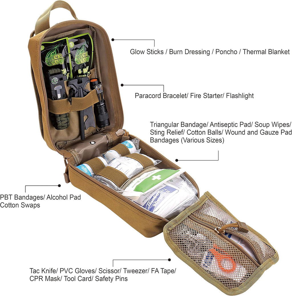 250 Pieces Survival First Aid Kit IFAK EMT Molle Pouch Survival Kit Outdoor Gear Emergency Kits Trauma Bag for