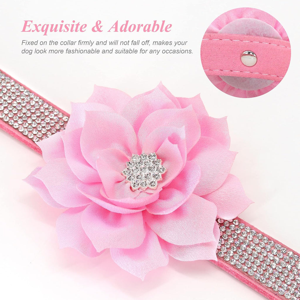 Rhinestone Dog Collar and Leash Set, Sparkling Girl Dog Collars with Bling Diamonds, Soft Suede Leather Pink Puppy