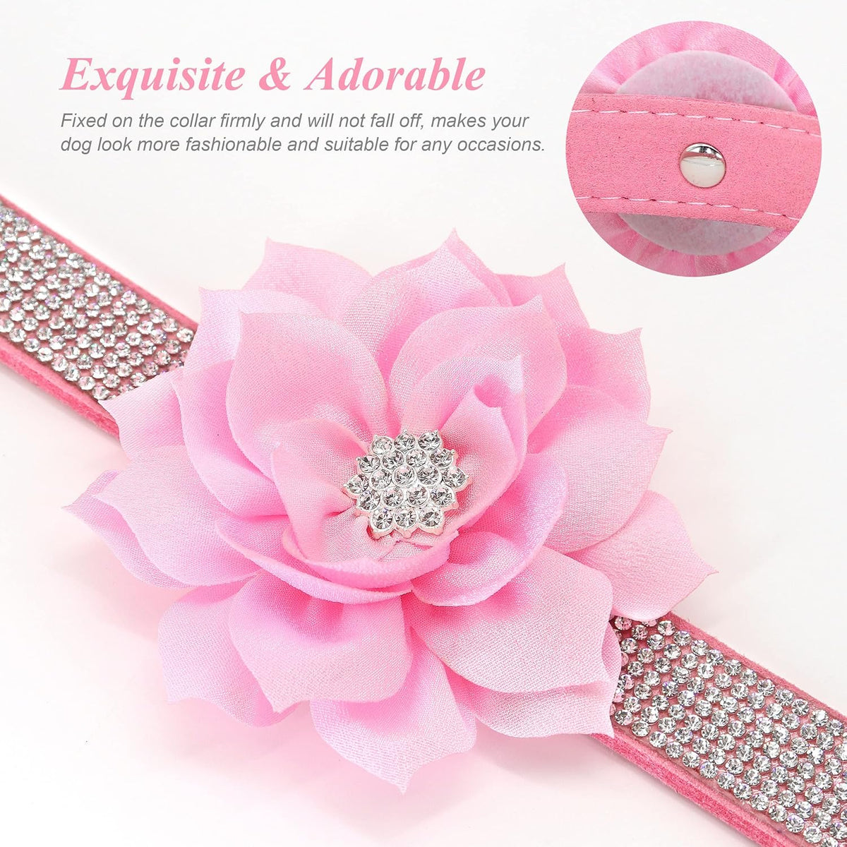 Rhinestone Dog Collar and Leash Set, Sparkling Girl Dog Collars with Bling Diamonds, Soft Suede Leather Pink Puppy