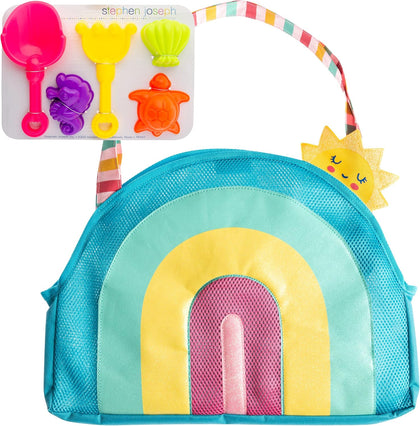 Beach Tote with Sand Toys - Toddler and Baby Beach Toys, Travel Friendly Beach Set, 6 Piece Beach Play Set, Beach Bag